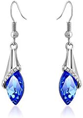 Fashion Jewelry Sterling Silver Earrings For Women Vintage Teardrop Ear Pendants Crystal Long Dangle Earrings By Galulas (Deep Blue)