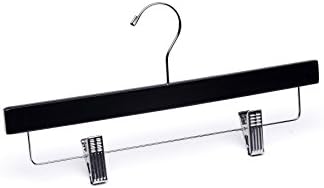 Adult Black Bottom with Clips Wooden Hanger, Box of 50