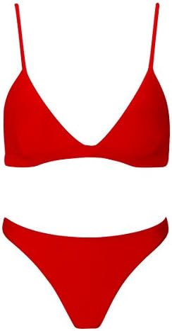 stripsky String Triangle Bikini Set, Classic Solid Brazilian Swimsuit For Women, Red XL