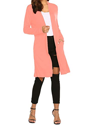 Newchoice Womens Long Cardigans with Pockets Open Front Summer Loose Kimono Cardigans Long Sleeve Casual Lightweight Sweaters（Dusty Pink, M