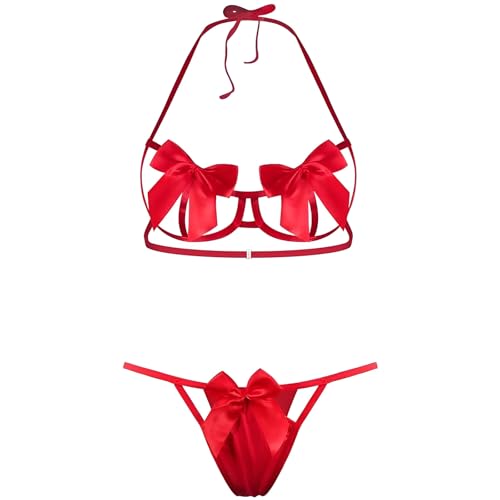 Sexy Womens Exotic Lingerie Sets, Bow Tie Hot Cute Teddy 2 Piece Lingerie Set Christmas Valentines Onesize 2-8