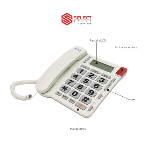 Select Sound | Teléfono Alámbrico con Numeros Grandes e identificador de Llamadas con función de Manos Libres para Casa U Oficina