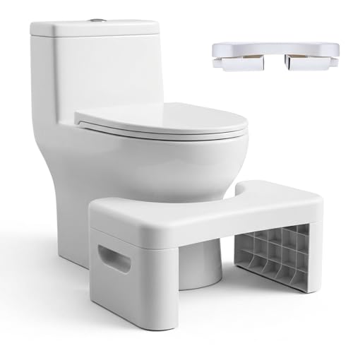 Toilet Step Stool, Toilet Assistance Steps,Bathroom Toilet Stool, Foldable Toilet Stool, Fits All Toilets, Folds for Easy Storag（White）