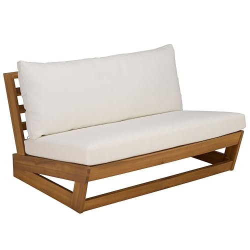 SAFAVIEH Outdoor - Duncan Sofa - Natural & Beige Solid Wood - Weather Resistant…