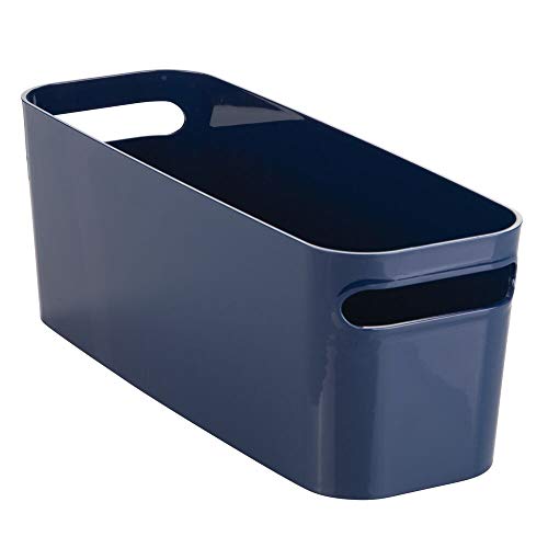 mDesign Bathroom Vanity Plastic Organizer Storage Bin Tote with Handles for Health and Beauty Products, Shampoo Bottles, Lotions, Hand Towels, 4 Pack - Navy Blue