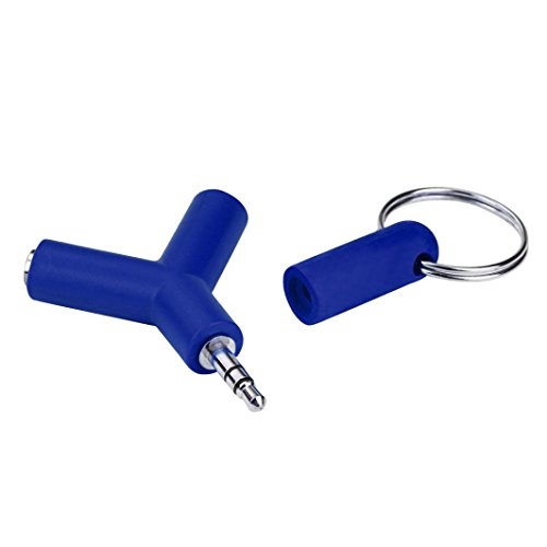 Ikevan Stereo Earphone Headphone Audio Splitter Y Jack Male to 2 Female M/F 3.5mm (Blue)