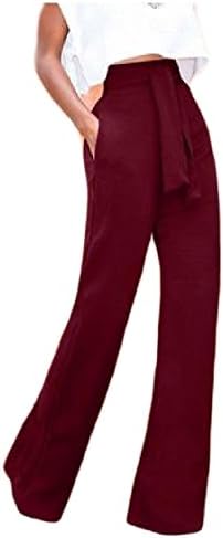Sheng XiWomen Lacing Vogue High Rise Solid Causal Wide Leg Pants Wine Red S