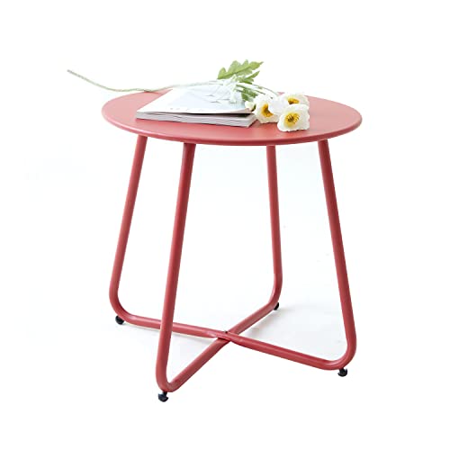 Fokebel Beistelltisch, Kleiner Beistelltisch Metall, Garten Rund, Couchtish & Kaffeetisch mit Verstellbarer Tischbeine (Rot, Ø 45x45H cm)