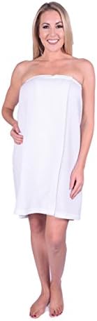 Puffy Cotton Terry Waffle Shower Spa Towel Bath Body Wrap with Adjustable Velcro for Women - White