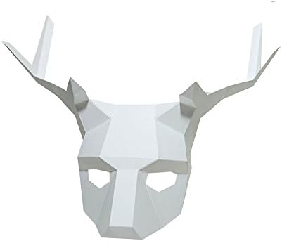 3D Paper Mask Animal Head Molds DIY Halloween Party Costume Cosplay Facial Paper-craft Kit (Antlers - white)