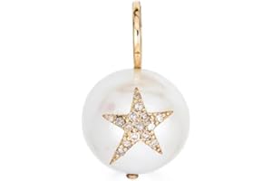 Beautiful 925 Sterling Silver Pearl Pendant with Diamond Star Charm, 15mm, Diamond Accented, Yellow Gold Plated