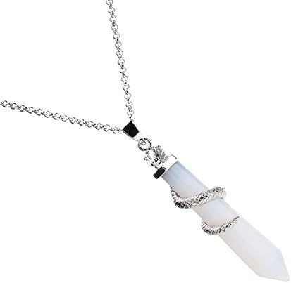 Joybeauty Snake Wraped Hexagonal Healing Point Chakra Cut Created Gemstone Opalite Pendant Necklace with Gift Box (Pack of 1)