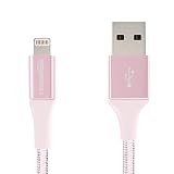 AmazonBasics Double Braided Nylon Lightning to USB Cable, Advanced Collection, MFi Certified iPhone Charger, Rose Gold, 4 Inch