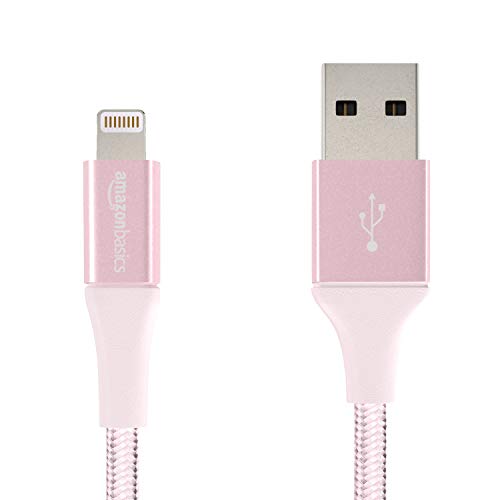 AmazonBasics Double Braided Nylon Lightning to USB Cable, Advanced Collection, MFi Certified iPhone Charger, Rose Gold, 4 Inch