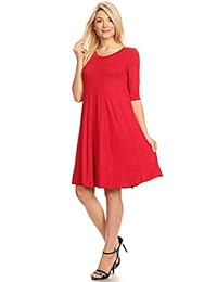Vestido de mujer liso, casual, básico, cómodo, manga 3 4, corte holgado, línea A, fabricado en EE. UU.