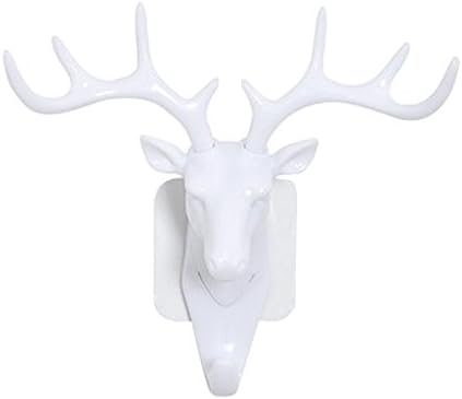 KXN Adhesive Hooks, Deer Head Wall Hook, Hanger Animal Shaped Coat Hat Hook Heavy Duty, Decorative Gift (White)