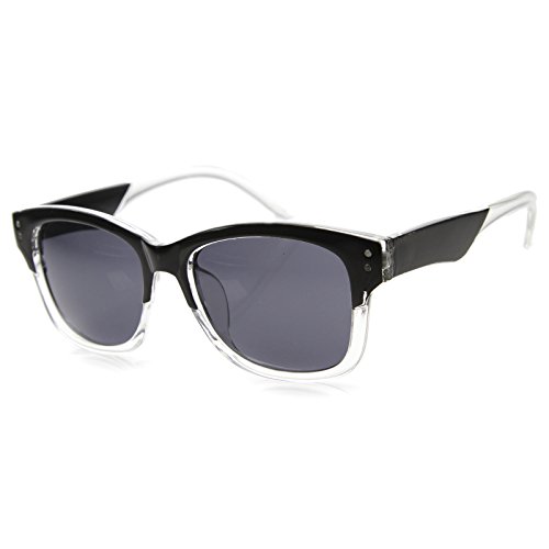 zeroUV - Small Retro Studded Two-Toned Frame Horn Rimmed Sunglasses 50mm (Black-Clear / Smoke)