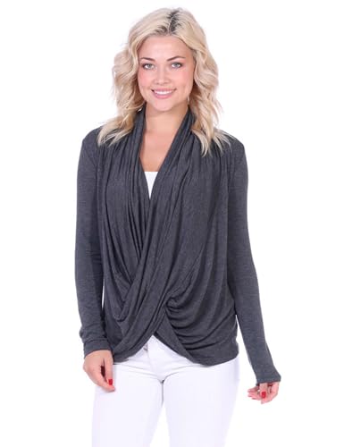 Popana Womens Casual Long Sleeve Criss Cross Fall Cardigan Plus Size Made in USA 2X Charcoal at Amazon