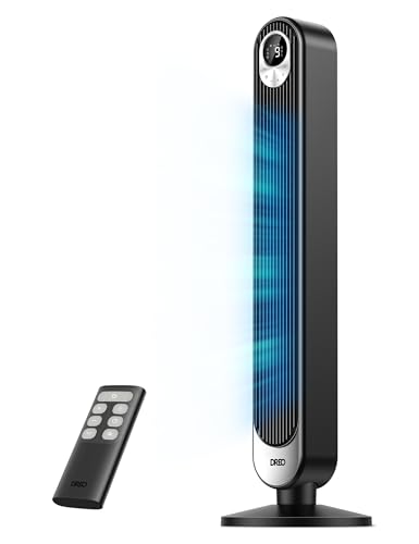 DREO 20dB Quiet 42 Inch Tower Fan, DC Power, 28ft/s Fast Cooling, 9 Speeds 4 Modes, 12H Timer Night Mode, LED Display & Remote, Standing Fan for Home Bedroom Office, Black