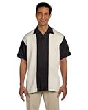 Harriton Men's Two Tone Bahama Cord Camp Shirt, BLACK/ CREME, XX-Large