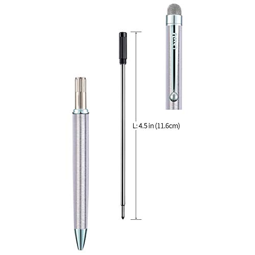 CHAOQ Stylus Pens for Touch Screen iPad, iPhone, Tablets, 2-Pack 2 in 1 Ballpoint Pen and Mesh Fiber Stylus Pens with 6 Extras Replacement Mesh Fiber Tips and 6 Rubber Tips - Silver/Silver