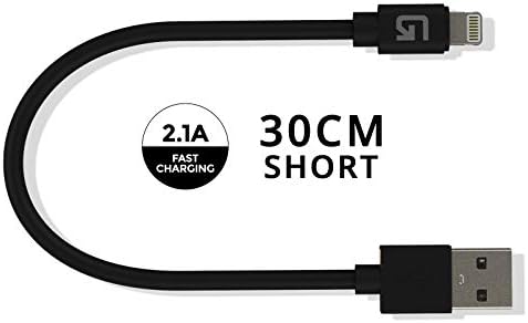 GoFree Charge & Sync Short USB Cable for Power Bank Charging - Compatible with Apple iPhone iPad & iPod (30cm, Black)