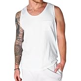 Runcati Men's Sleeveless Tank Tops Crewneck Workout Gym Cotton Muscle Pocket T Shirt