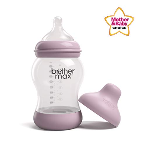 Brother Max Baby Bottles, Anti-Colic Breast-Milk Feeding Bottles, Breast-Like Nipple for Natural Latch, BPA-Free (Pink, 8oz)