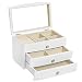 SONGMICS Jewelry Box, Wooden Jewelry Case, 3 Layer Organizer with Large Mirror, White UJOW03W primary
