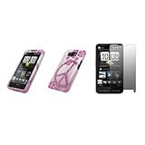 HTC HD2 - Premium Pink Peace Flowers Design Snap-On Cover Hard Case Cell Phone Protector + Crystal Clear Screen Protector for HTC HD2