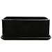 MyGift 10 inch Rectangular Modern Minimalist Glazed Black Ceramic Succulent Planter Pot/Window Box Container with Saucer and Drainage Holes