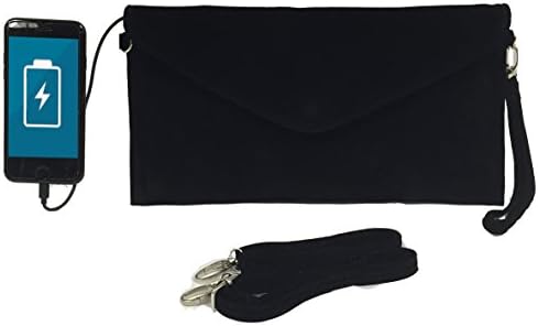 Womens Envelope Charging Clutch Bag/Wristlet; Compatible with All Phones - 2,600mAh Battery Will Give Your Phone A Full Recharge - Black Velvet