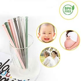 Steellwingsf Portable Foldable Outdoor Travel Silicone Reusable Drinking Straw with Brush Green L