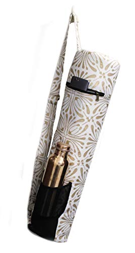 Popular Handicrafts Indian Exercise Yoga Mat Carry Bag Tote Carrier Full Zip with Shoulder Strap Bag Hippie Block Print Yoga Mat Bag Gold