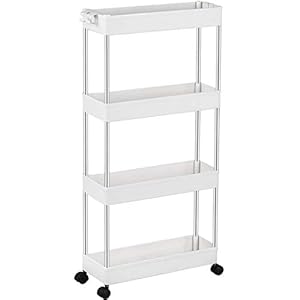 SPACEKEEPER Storage Trolley 4-Tier Slim Storage Cart Slide Out Rolling Utility Cart Mobile Shelving Unit Trolley…