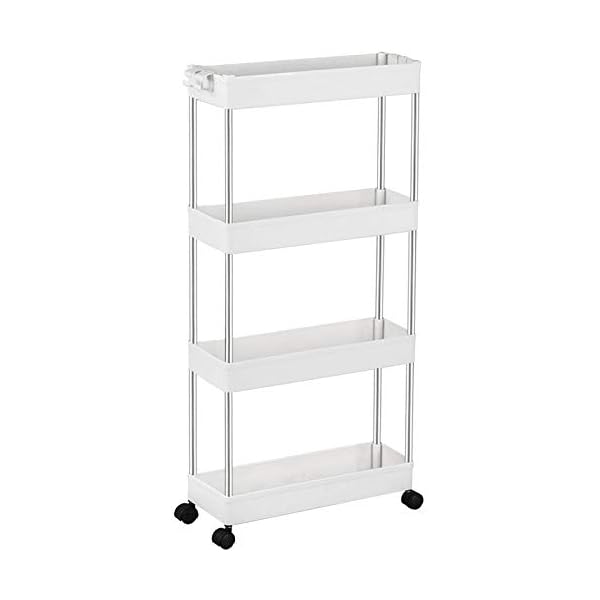 SPACEKEEPER-Storage-Trolley-4-Tier-Slim-Storage-Cart-Slide-Out-Rolling-Utility-Cart-Mobile-Shelving-Unit-Trolley-Organizer-Cart-for-Kitchen-Bathroom-Laundry-Office-Plastic-Stainless-Steel-White SPACEKEEPER Storage Trolley 4-Tier Slim Storage Cart Slide Out Rolling Utility Cart Mobile Shelving Unit Trolley…