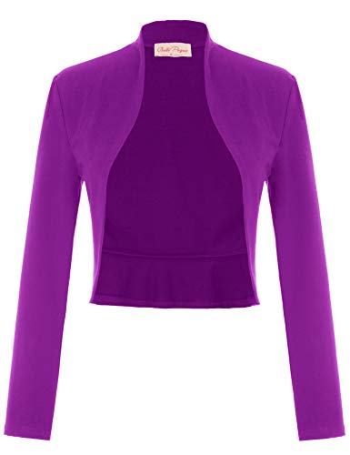 Belle Poque Women's 1950s Vintage Shrug Open Front Long Sleeve Cover Ups Cropped Bolero Cardigan （Purple，S）