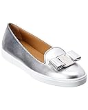 SALVATORE FERRAGAMO Women's Novello Leather Bow Slip-On Sneakers Silver/Argento Nappa Silk 7 C US