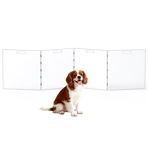 Clear Acrylic Dog Gate, Freestanding Pet Gate for Doorways Indoor, Foldable Acrylic Dog Playpen No Drilling (Clear, 4-Panel)