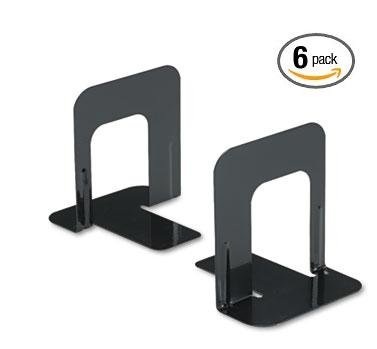 Innovera Nonskid Heavy Gauge Steel Universal Economy Bookends, 4 3/4 x 5 1/4 x 5-Inches, Black, 6 Pair (54055)