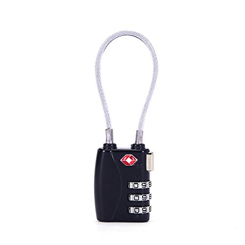 TSA Approved Security Cable Travel Locks, Re-settable 3-Digit Combination Luggage Padlock for Backpack, Gym Locker (Black Single Pack )