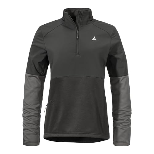 Schöffel Damen Jersey Style Salza WMS, schnelltrocknendes Fahrradtrikot mit Rückentasche, wärmendes MTB Jersey, Funktionsshirt mit integriertem Brillentuch, Black, 34