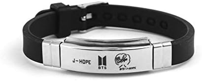 Inbest BTS Kpop Stainless Steel Silicon Wristband Jungkook, Jimin, V, Suga, Jin, J-Hope, Rap Monster Wristband Wristlet | Best Gift for The Army