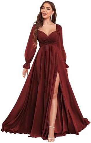 dark red bridesmaid dress long sleeve Wrap Sleeves Burgundy Velvet Prom Dress Long Bridesmaids Dresses Wedding Guest Party