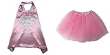 Superhero or Princess TUTU, CAPE, & MASK SET COMPLETE COSTUME - Kids Childrens Halloween (Supergirl - Pink & Gray)