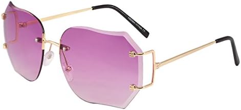 Fishing Sorcerer MZ Purple Lens Diamond Cut 70's Vintage Retro Oversized Rimless Large Square Lenses Women Sunglasses