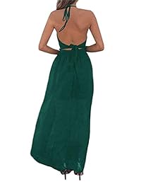 YOMISOY Vestido de gasa para mujer, sexy, cuello en V, sin mangas, liso, para verano, playa, maxi vestido dividido