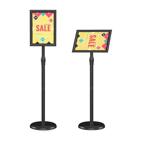 25 * 120Cm Sign Holder Stand, Height adjustable Floor Standing Signage with Snap-Open Frame Display Poster for Advertising, Black