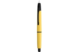 EROFA Majohn A2 Press Fountain Pen Extra Fine Nib with Box, Retractable Yellow Resin Ink Pen with Converter Writing Set (Black Clip Version）