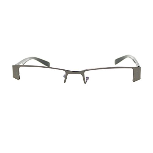 Magnified Reading Glasses Rectangular Half Rim Spring Hinge Frame Gunmetal +2.00